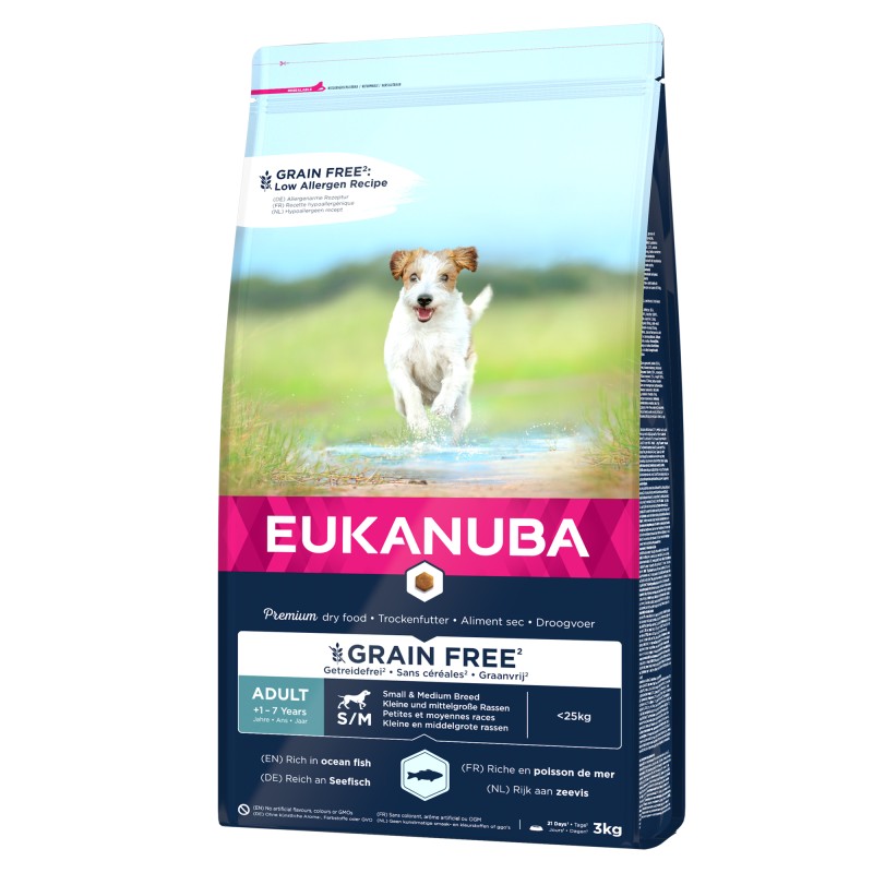 EUKANUBA ADULT GRAIN FREE PESCADO AZUL PEQ/MED 3KG (00 434)
