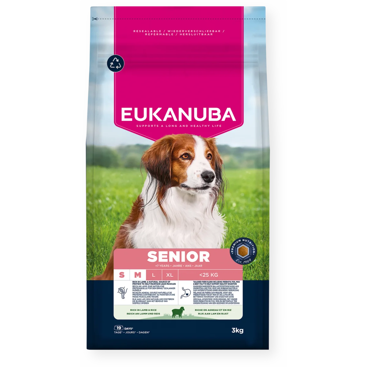 Eukanuba Senior cordero y arroz 3 kg pienso perros pequeños medianos