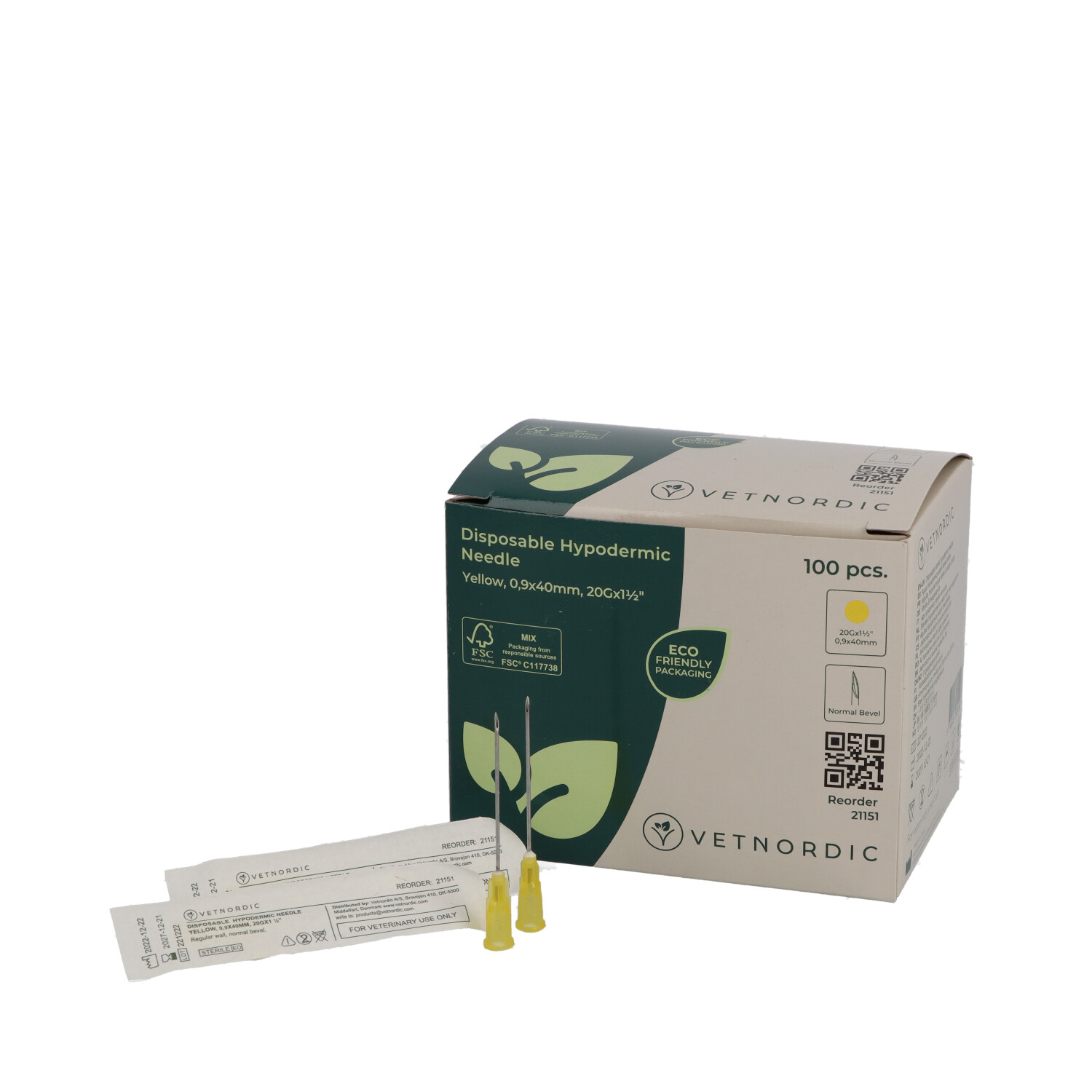 AGUJA HIPODERMICA DESECHABLE AMARILLA 0,9 X 40 MM 20G 100 UDS (21151)