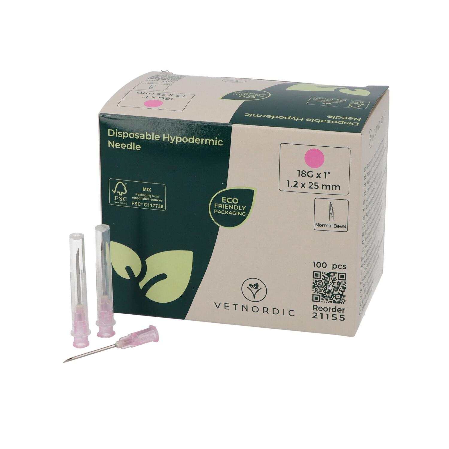 AGUJA HIPODERMICA DESECHABLE ROSA 1,2 X 25 MM 18G 100 UDS (21155)