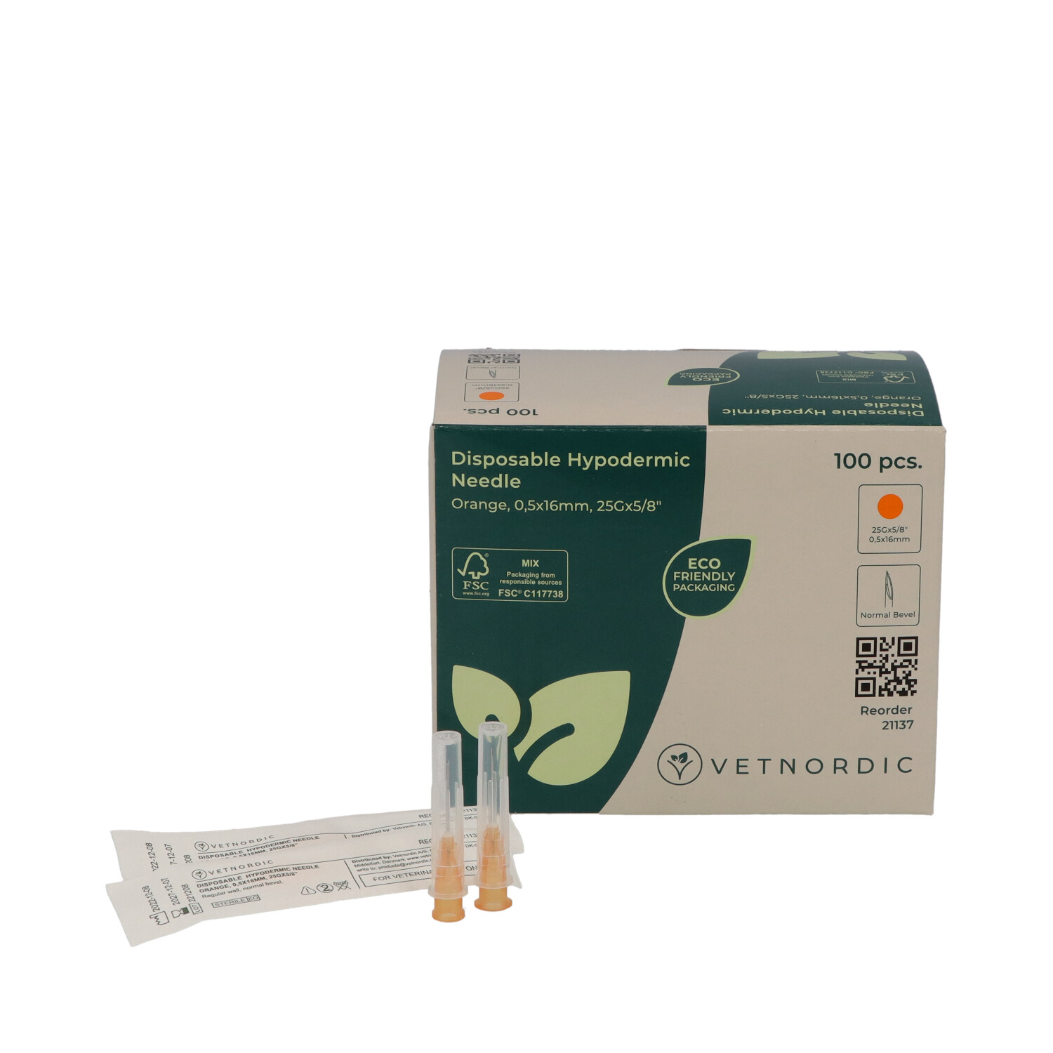 AGUJA HIPODERMICA DESECHABLE NARANJA 0,5 X 16 MM 25G 100 UDS (570075)(21137)