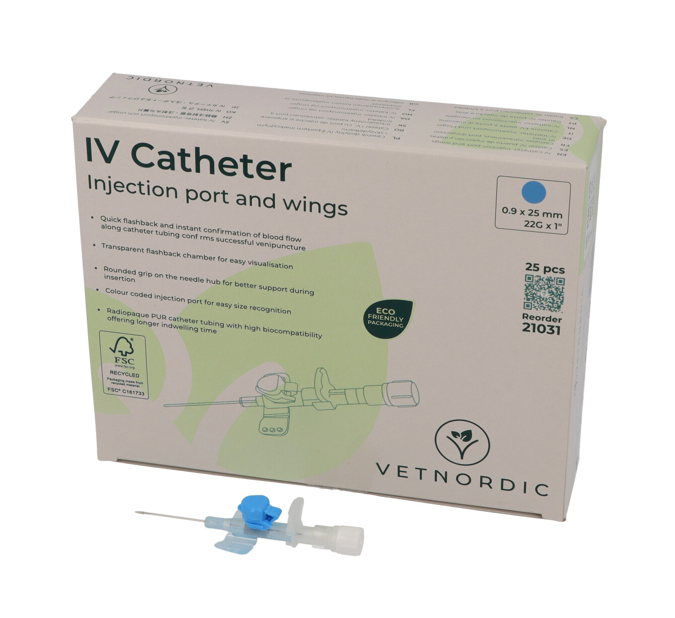 VETNORDIC CATETER IV C/ALAS 0,9 X 25 MM 22G AZUL 25 UDS (21031)(570023)