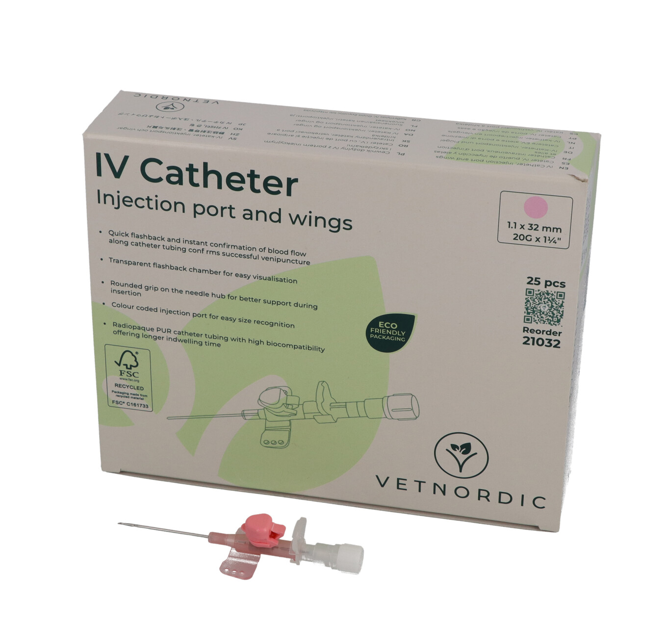 VETNORDIC CATETER IV C/ALAS 1, X 32 MM 20G ROSA 25 UDS (21032)(570024)