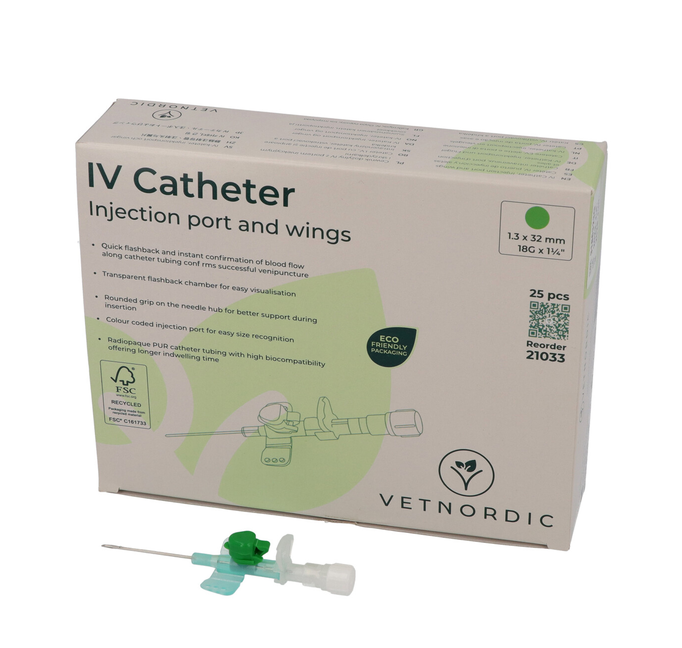 VETNORDIC CATETER IV C/ALAS 1,3 X 32 MM 18G VERDE 25 UDS (21033)(570025)