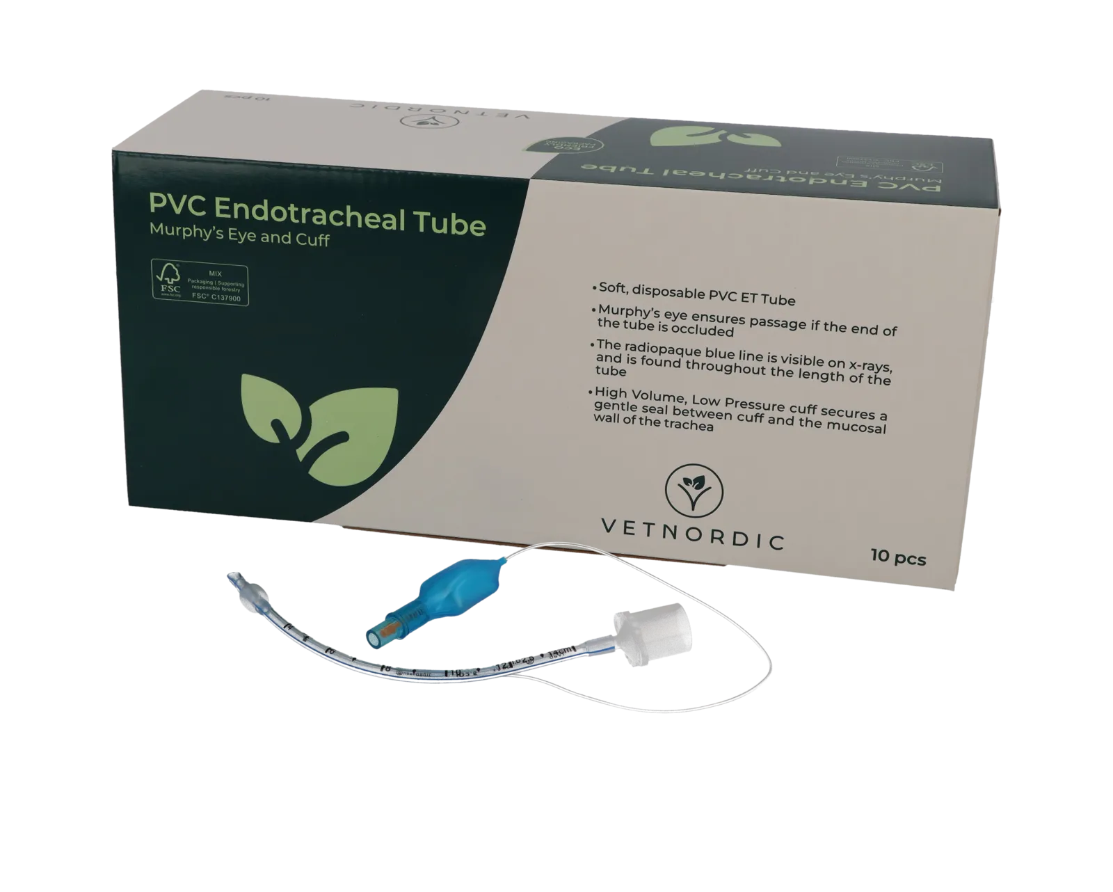 Tubo endotraqueal VetNordic PVC con manguito y Murphy Eye 7.5 mm