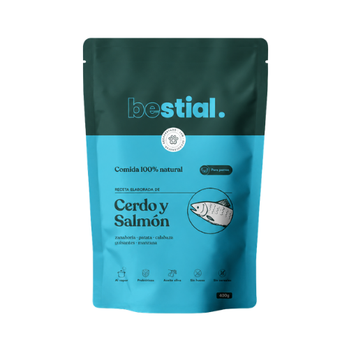 Menú cerdo y salmón 400 g Bestial comida húmeda para perros