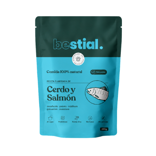 Menú cerdo y salmón 200 g Bestial comida húmeda para perros