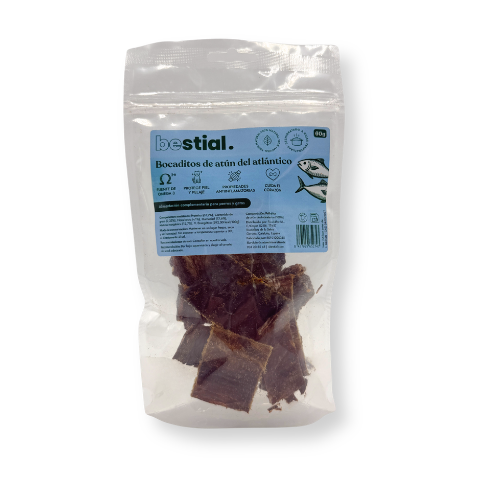 Bocaditos de atún 60 g Bestial snack para perros y gatos