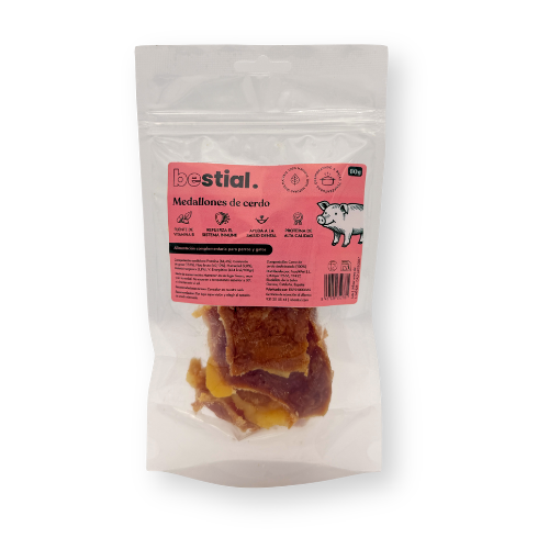 Medallón de cerdo 60 g Bestial snack natural para perros y gatos