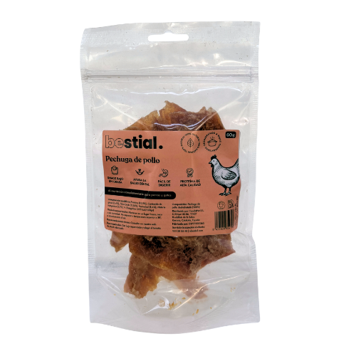 Pechuga de pollo 60 g Bestial snack natural para perros y gatos