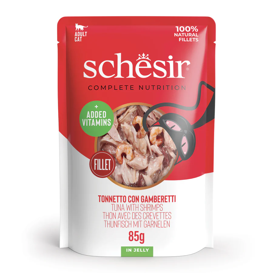 SCHESIR CAT GELATINA ATUN Y GAMBAS 12 X 85 G (300503)
