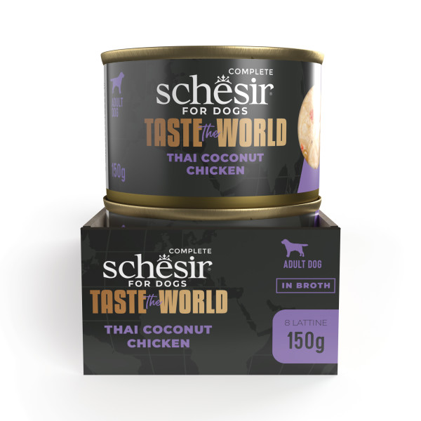 SCHESIR DOG TASTE OF THE WORLD POLLO CON COCO THAI 8 X 150 G (300431)(22115505)